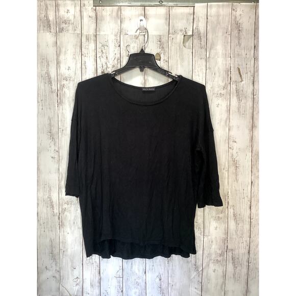 Nally & Millie Medium Shirt Black High Low Cocoon Wide Neck Knit EUC 3/4 Sleeves - Picture 1 of 4